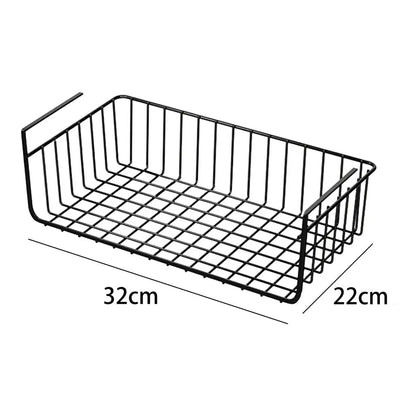1pc White/Black Hanging Net Basket Iron Material Large Capacity Hanging Under Cabinet Wall Wardrobe Storage Basket Kitchen Tools