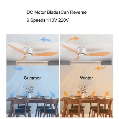 42 52 Inch Ceiling Fans No Light DC Motor Remote Control Cooling Fans Lamp Low Floor Ceiling Fan White wood Black Color FANS