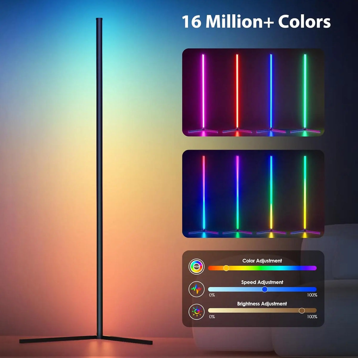 RGB Dream Color Floor Lamp with Music Sync Modern 16 Million Color Changing Standing Mood Light For Bedroom Living Room