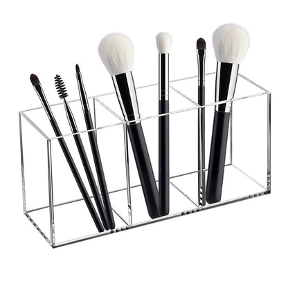Transparent Makeup Brush Organizer, Makeup Storage Tray, Bathroom Drawer Makeup Organizer, 3 Slot Acrylic Makeup Brush Organizer