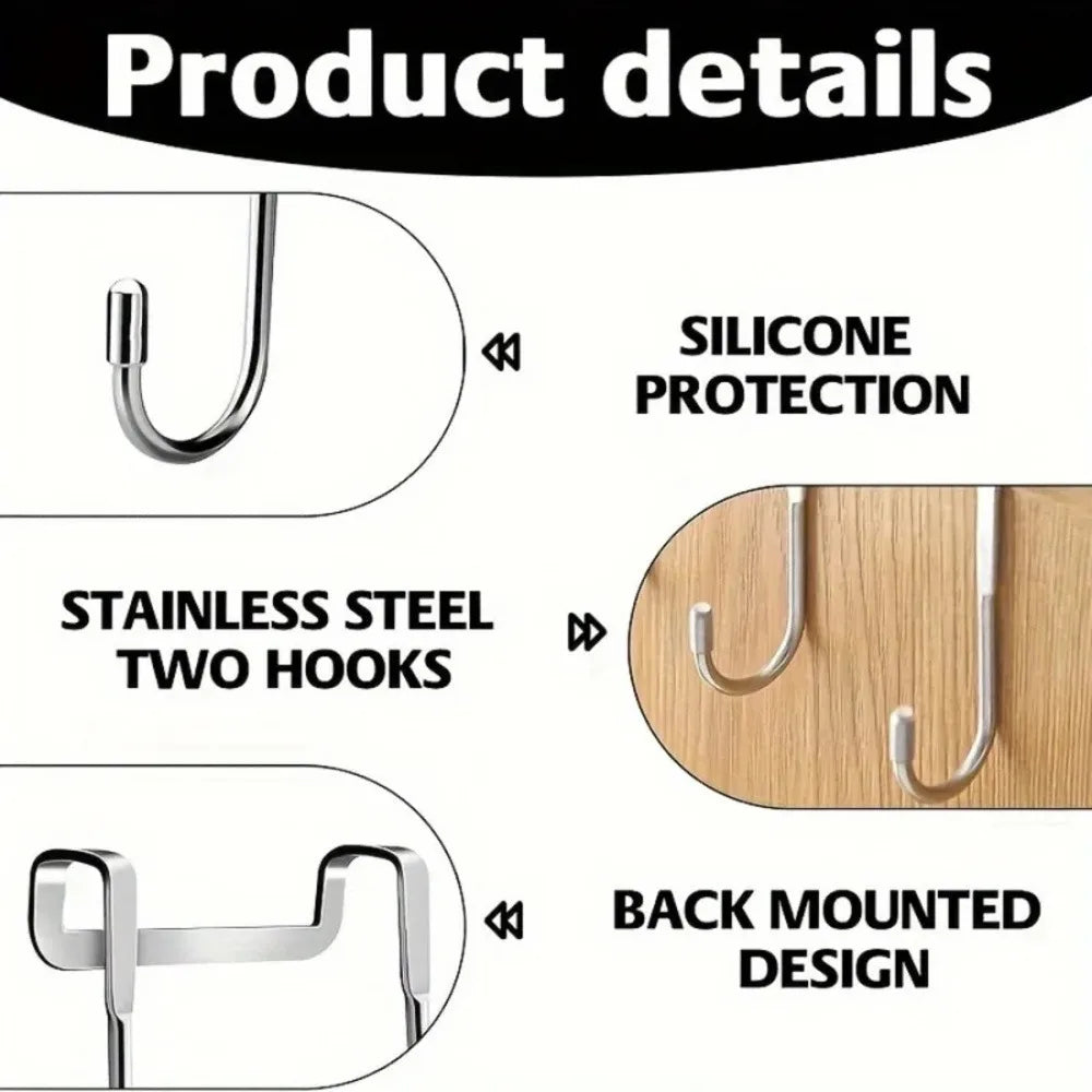 1 Piece Silver Metal Seamless Hook, Suitable for Kitchens, Bathrooms, and Wardrobes, No Drilling Required, Easy To Install