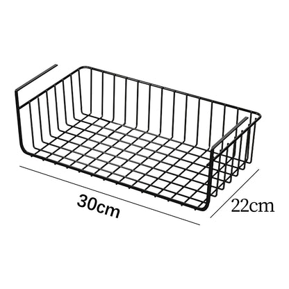1pc White/Black Hanging Net Basket Iron Material Large Capacity Hanging Under Cabinet Wall Wardrobe Storage Basket Kitchen Tools