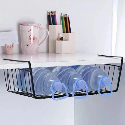 1pc White/Black Hanging Net Basket Iron Material Large Capacity Hanging Under Cabinet Wall Wardrobe Storage Basket Kitchen Tools