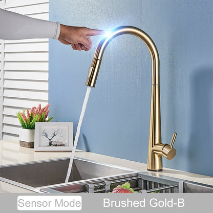 Black Pull Out Sensor Kitchen Faucet Touch Control Faucet 2 Function Mixer For Sink Tap Sprayer Single Handle Mixer Tap