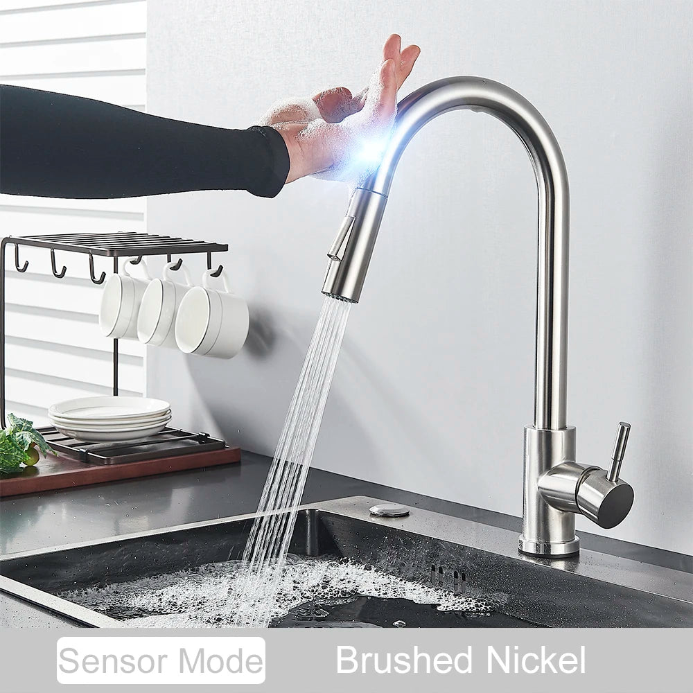 Black Pull Out Sensor Kitchen Faucet Touch Control Faucet 2 Function Mixer For Sink Tap Sprayer Single Handle Mixer Tap