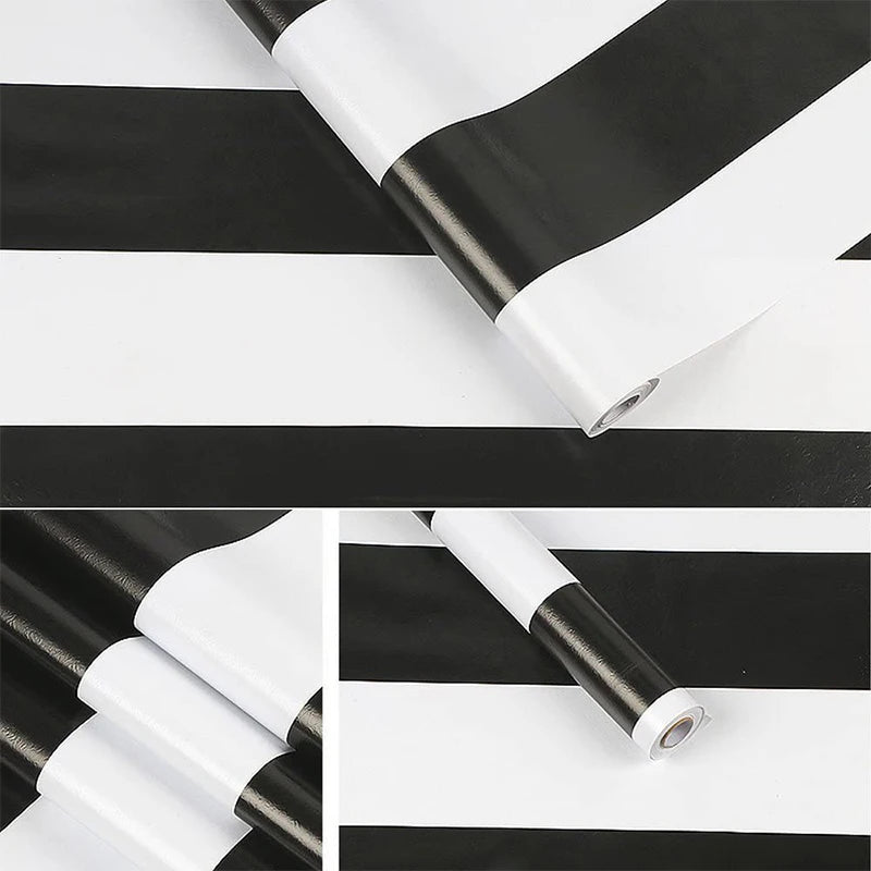 Stripe Black White Peel and Stick Wallpaper Vinyl Waterproof Self-Adhesive Wallpaper Removable Contact Paper Decorative Stickers