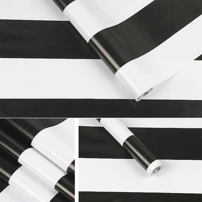 Stripe Black White Peel and Stick Wallpaper Vinyl Waterproof Self-Adhesive Wallpaper Removable Contact Paper Decorative Stickers