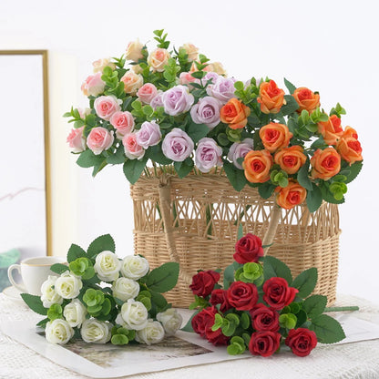 Artificial Flowers Vase for Home Decor Outdoor Garden Christmas Eucalyptus Leaves Fake Plants Wedding Party Silk Roses Bouquet