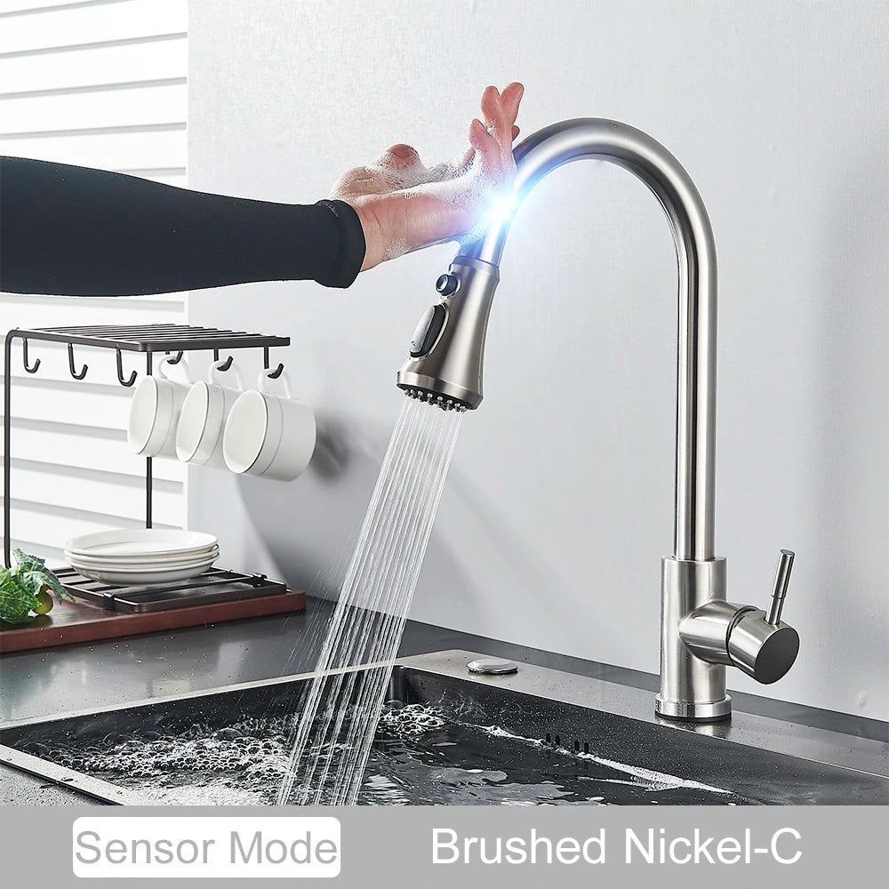 Black Pull Out Sensor Kitchen Faucet Touch Control Faucet 2 Function Mixer For Sink Tap Sprayer Single Handle Mixer Tap