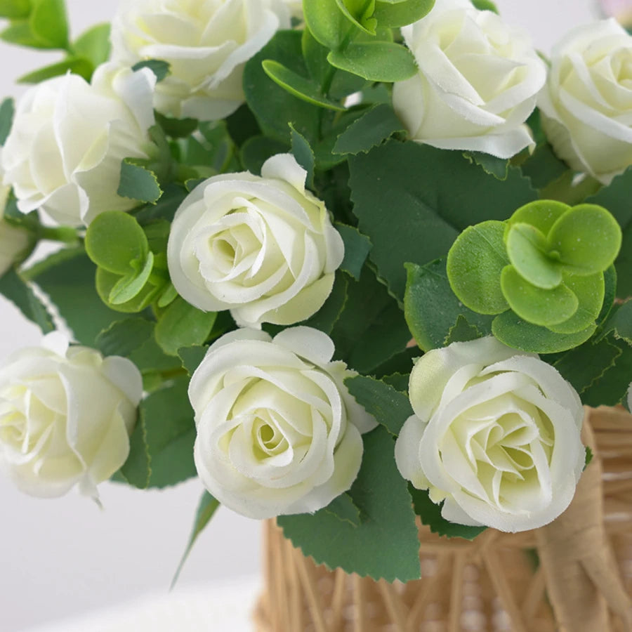 Artificial Flowers Vase for Home Decor Outdoor Garden Christmas Eucalyptus Leaves Fake Plants Wedding Party Silk Roses Bouquet