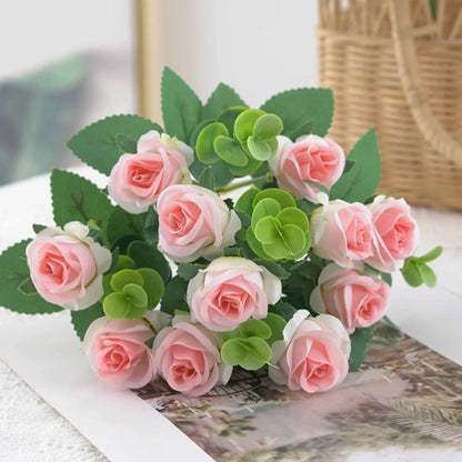 Artificial Flowers Vase for Home Decor Outdoor Garden Christmas Eucalyptus Leaves Fake Plants Wedding Party Silk Roses Bouquet