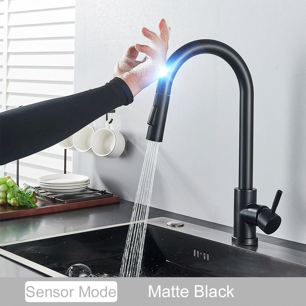 Black Pull Out Sensor Kitchen Faucet Touch Control Faucet 2 Function Mixer For Sink Tap Sprayer Single Handle Mixer Tap