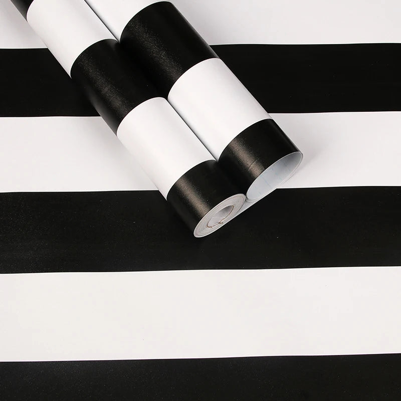Stripe Black White Peel and Stick Wallpaper Vinyl Waterproof Self-Adhesive Wallpaper Removable Contact Paper Decorative Stickers