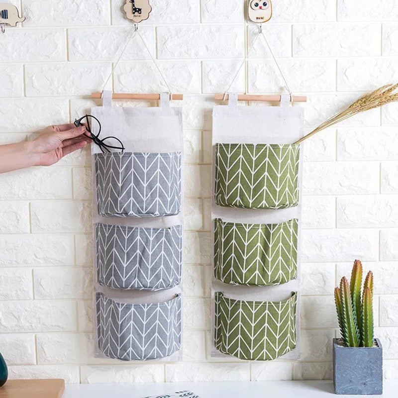 3 Pockets Tree leaf Hanging Storage Bag Wall Mounted Storage Bag Closet Bathroom Organizer Clothes Room Toys Pouch Home Decor