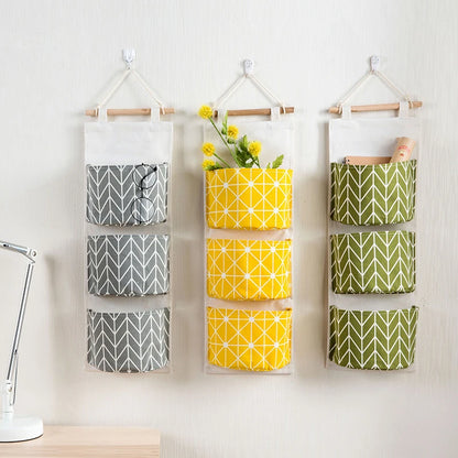 3 Pockets Tree leaf Hanging Storage Bag Wall Mounted Storage Bag Closet Bathroom Organizer Clothes Room Toys Pouch Home Decor