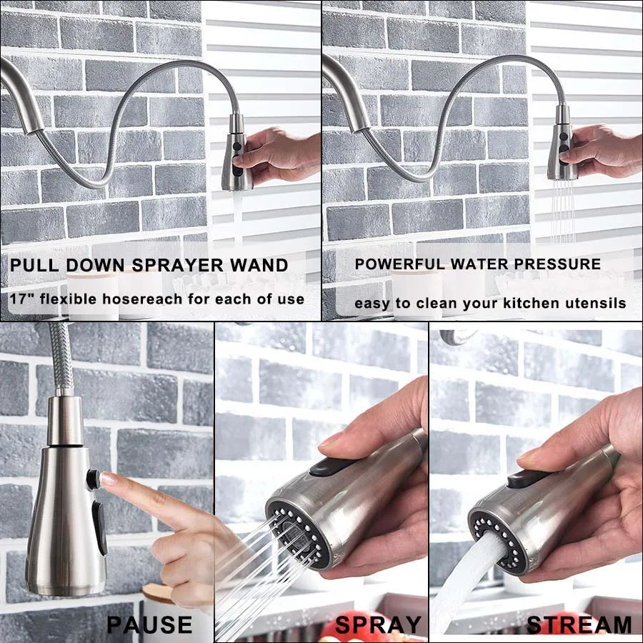Purification Water Kitchen Faucet Black 360° Rotating Filter Water Faucets Pull Out Sprayer 3 Ways Hot Cold Water Mixer Tap