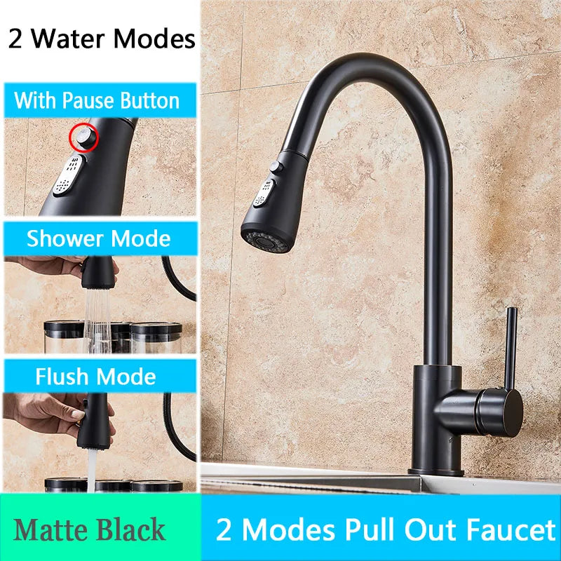 Rozin Chrome Kitchen Faucet Deck Mounted Pull Out Spout Kitchen Sink Mixer Tap Single Level Stream Sprayer Nozzle Mixer Tap