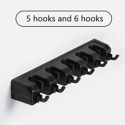 Wall Mounted Mop Holder Broom Hanger 3/4/5 Position Multi-Functional Black Magic Plastic Storage Rack for Home Kitchen Bathroom
