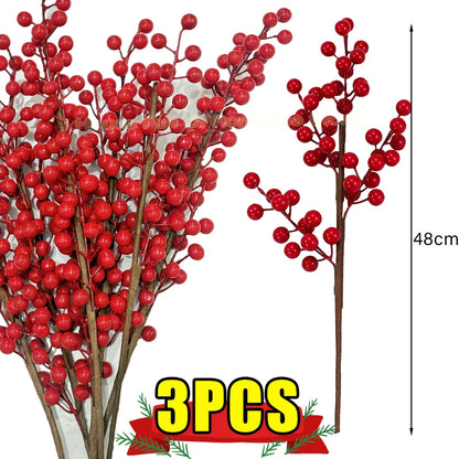 Red Berry Branches Simulation Bouquet Christmas Festival Artificial Decoration Vase Home Decor Yule Wedding Party Fake Flowers