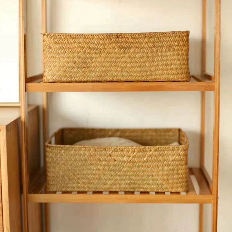Woven Seagrass Basket for Home Decor, Natural Wicker Basket, Storage Basket, Fruit Bread Towel, Kitchen Table, Rattan