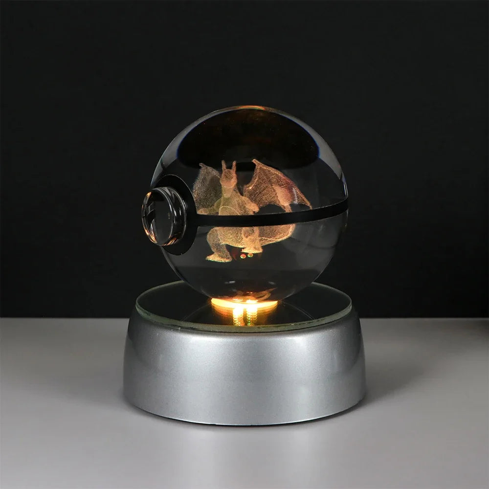 Pokemon 3D Crystal Ball Pikachu Gengar Eevee Mewtwo Anime Game Pokeball Led Night Light Base Kids Birthday Gift Home Decoration
