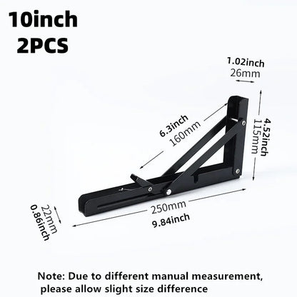 2PCS Heavy Duty Stainless Steel Triangle Folding Shelf Brackets – Wall Mounted Collapsible Angle Bracket for Table, Workbench