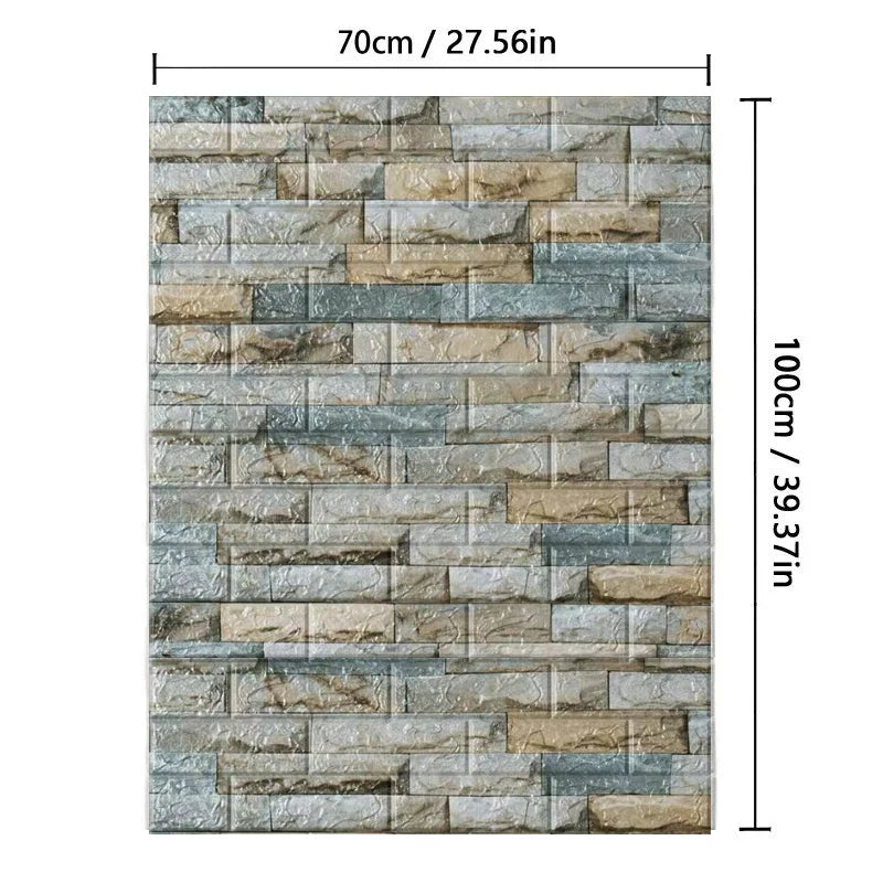 70cm*1M 3D Brick Pattern Wall Panels Wallpaper DIY Waterproof for Living Room Bedroom Kitchen Background Wall Decoration