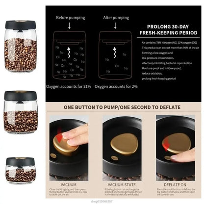 1pack Coffee Bean Storage Container Airtight Lid Sealed with Press-Down Vacuum Glass Coffee Canister,Food Storage,Coffee,Tea