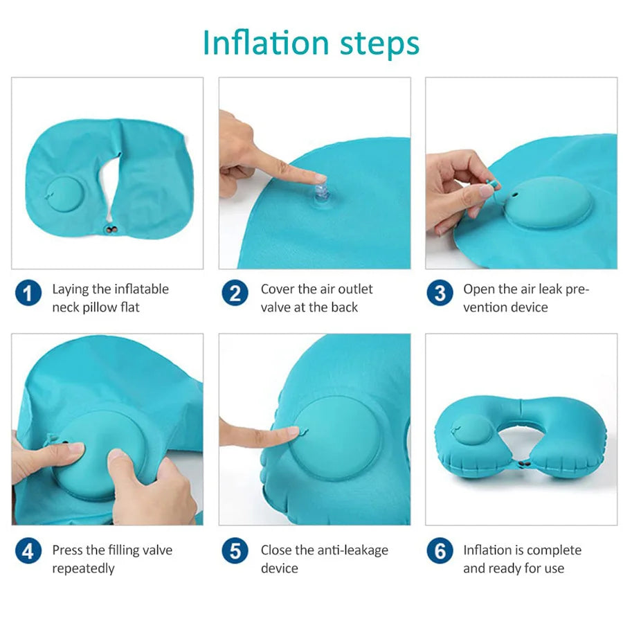 1pc U-Shaped Auto-Inflate Neck Pillow Home Office Car Use Travel Pillow Portable Comfortable Flocking Surface Pillow Gift