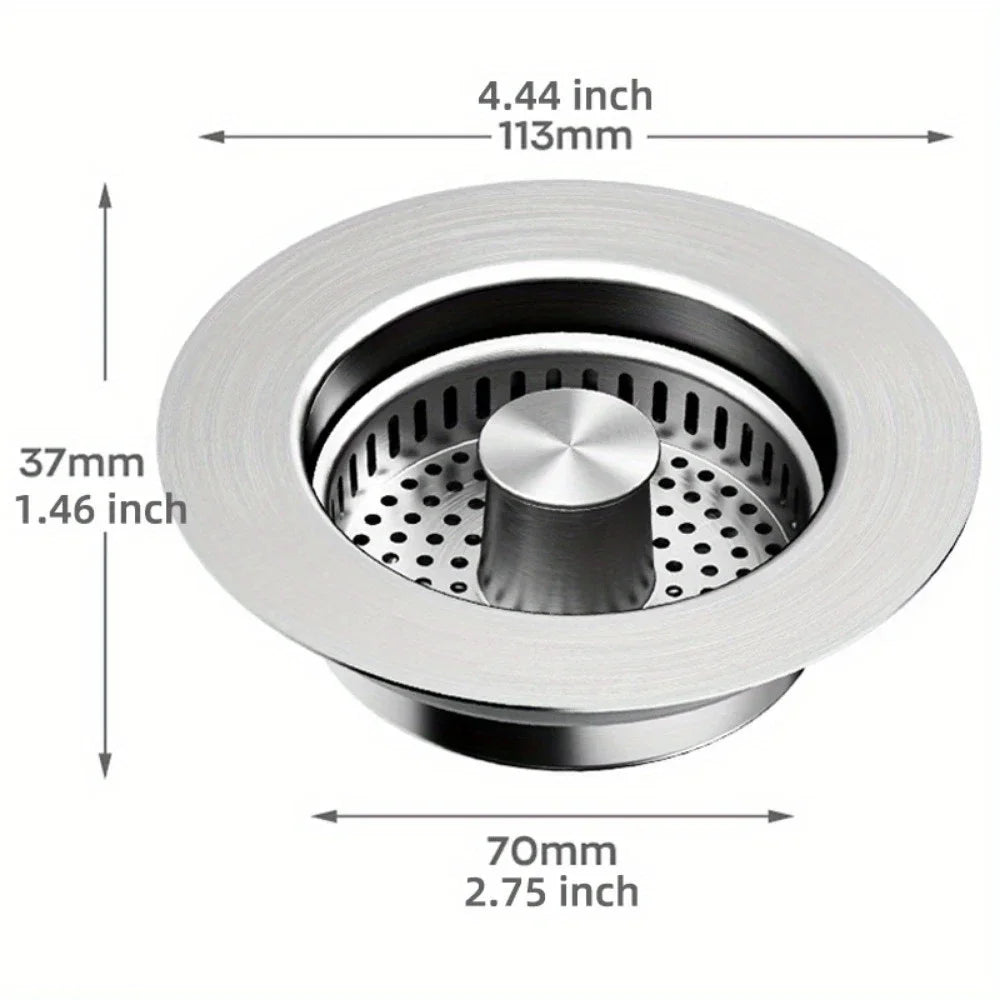 3-in-1 Sink Strainer – Pop-Up Stopper with Anti-Clog Basket and Odor Filter