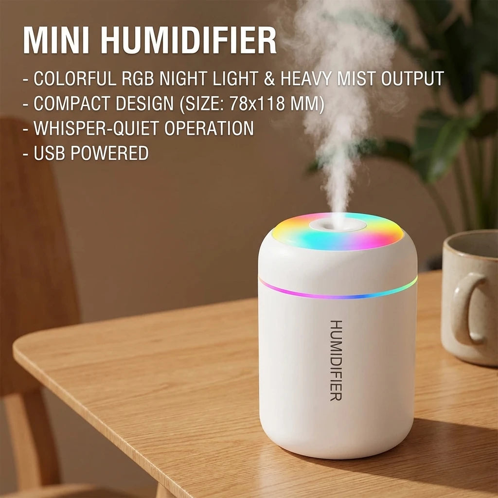 USB Air Humidifier LED Desktop Cool Mist Sprayer Aroma Diffuser Essential Oil Purifier for Home Bedroom