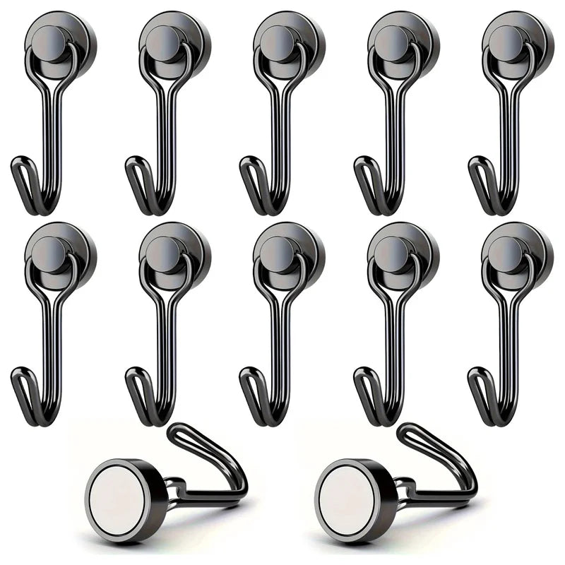 3/6/12/20Pcs Black Magnetic Hooks Cruis Heavy Duty Magnetic Hangers, Extra Strong Magnets with Hook for Hanging, Resistant Base