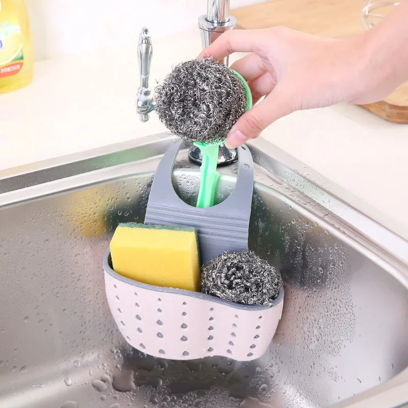 Home Storage Drain Basket Kitchen Sink Holder Adjustable Soap Sponge Shlf Hanging Drain Basket Bag Kitchen Accessories