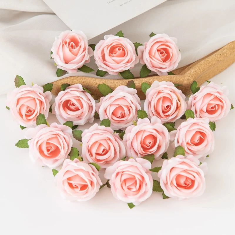 100PCS Artificial Flowers Diy Candy Box Cake Home Decor Christmas Decorative Wreaths Wedding Party Garden Roses Arch Silk Fake