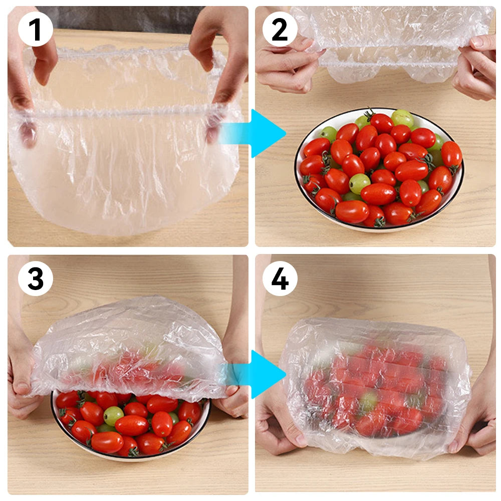 Disposable Food Cover Plastic Wrap Elastic Food Lids for Fruit Bowls Cups Caps Storage Kitchen Fresh Keeping Saver Bag 500pcs