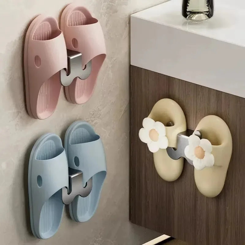 Non Perforated Simple Shoe Storage Rack Bathroom Door with Drainage on The Back Wall Bathroom Slipper Rack Wall Mounted Hook