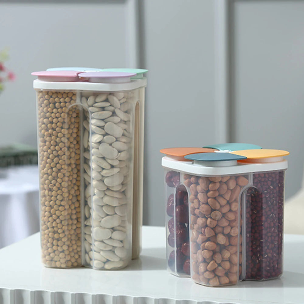 1PC Four Grains And Grains Transparent Storage Crisper Kitchen Supplies Moisture-Proof Sealed Compartmented Open Lid Jar