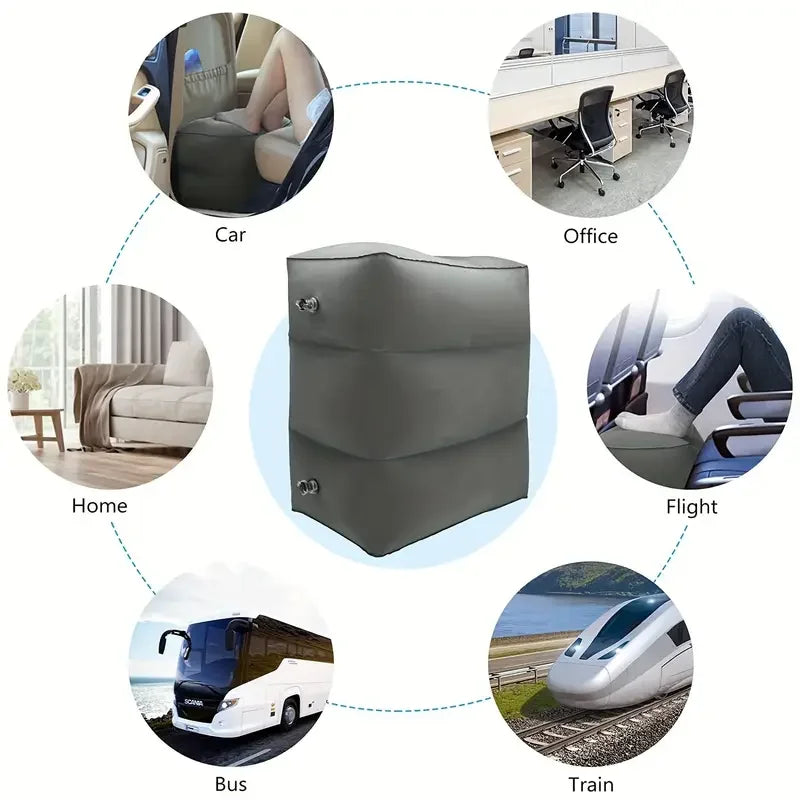 Inflatable Travel Foot Rest Pillow,Adjustable 3-Layer Height, Portable Airplane Bed,Soft Leg Rest with Ergonomic Design