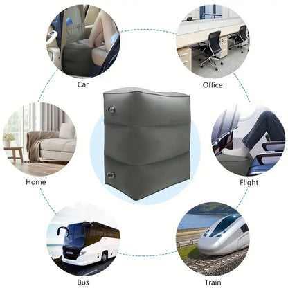 Inflatable Travel Foot Rest Pillow,Adjustable 3-Layer Height, Portable Airplane Bed,Soft Leg Rest with Ergonomic Design