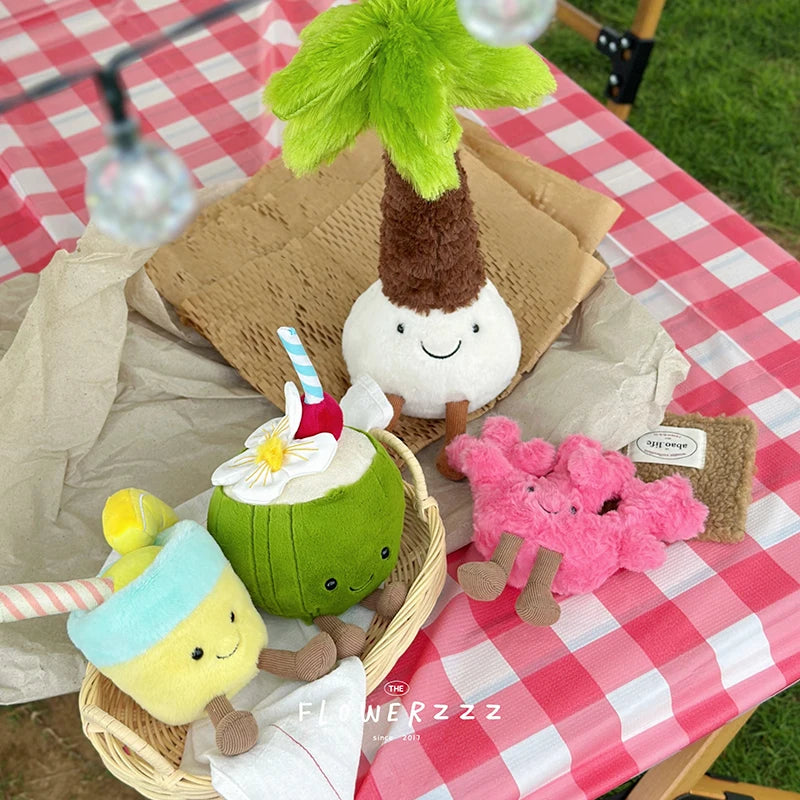 JELLYCAT Lemonade Coconut Plushies Very Soft Palm Tree Red Coral Plush Toy Cartoon Doll Home Decor Xmas Gifts Girl