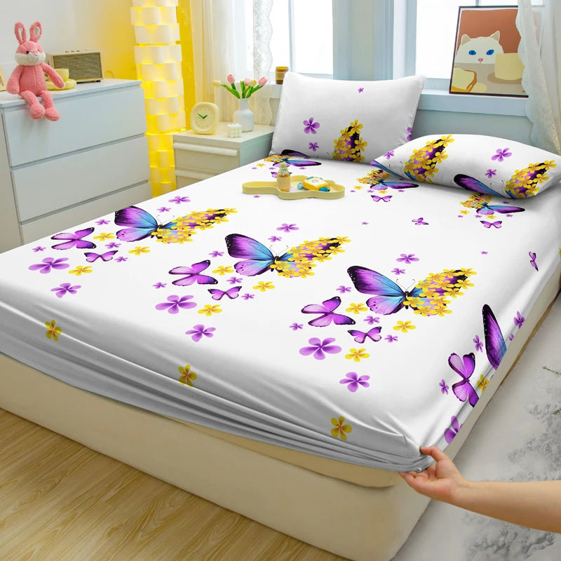 1 Simple Modern Butterfly Printed Matte Fitted Sheet, Bedroom Printed Bed Cover, Bedding (Excluding Pillowcases)