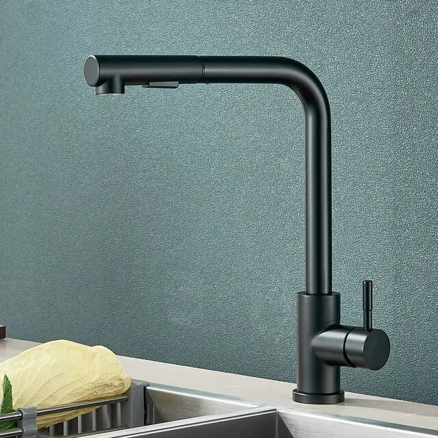 Black Pull Out Kitchen Sink Faucet Flexible 2 Modes Stream & Sprayer Nozzle Faucets Stainless Steel Hot Cold Wate Mixer Tap Deck