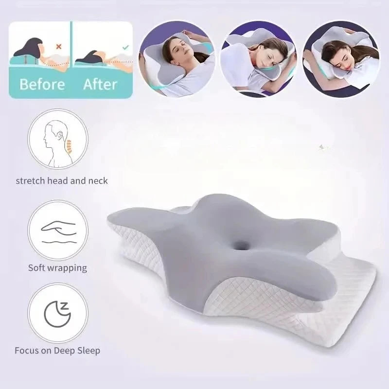 2026 New Solid Color Special-shaped Horn Pillow, Butterfly Pillow Memory Cotton Slow Rebound Neck Protection Sleep Pillow