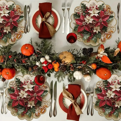 4PCS Christmas Circular Waves Placemats Non Slip Heat Resistant Table Mats Winter Dining Party Christmas Decor Round Tablecloth
