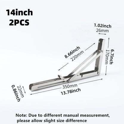 2Pcs Triangle Folding Angle Shelf Bracket Heavy Duty Stainless Steel Collapsible Shelf Bracket for Table Work Bench Wall Mounted