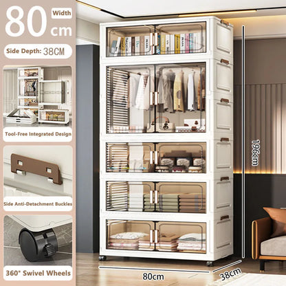 Folding Storage Cabinet Multi-Scene White/Black/Gray Home Office Kitchen Bathroom Multi-Functional Organizer with Doors
