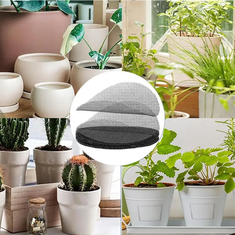 50pcs Breathable Anti-Leak Mesh Pot Seal Prevents Soil Loss, Fits Drain Holes, Durables Polymer Net for Flower Pots & Planters