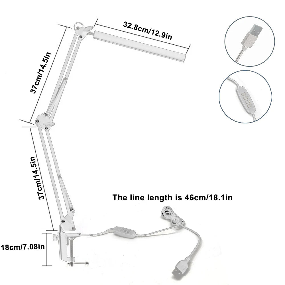 LED Eye-Caring Computer Monito Desk Lamp 10 Level Dimming 3 Color Mode Flexible LED Architect Table Light Reading Lamp for Home