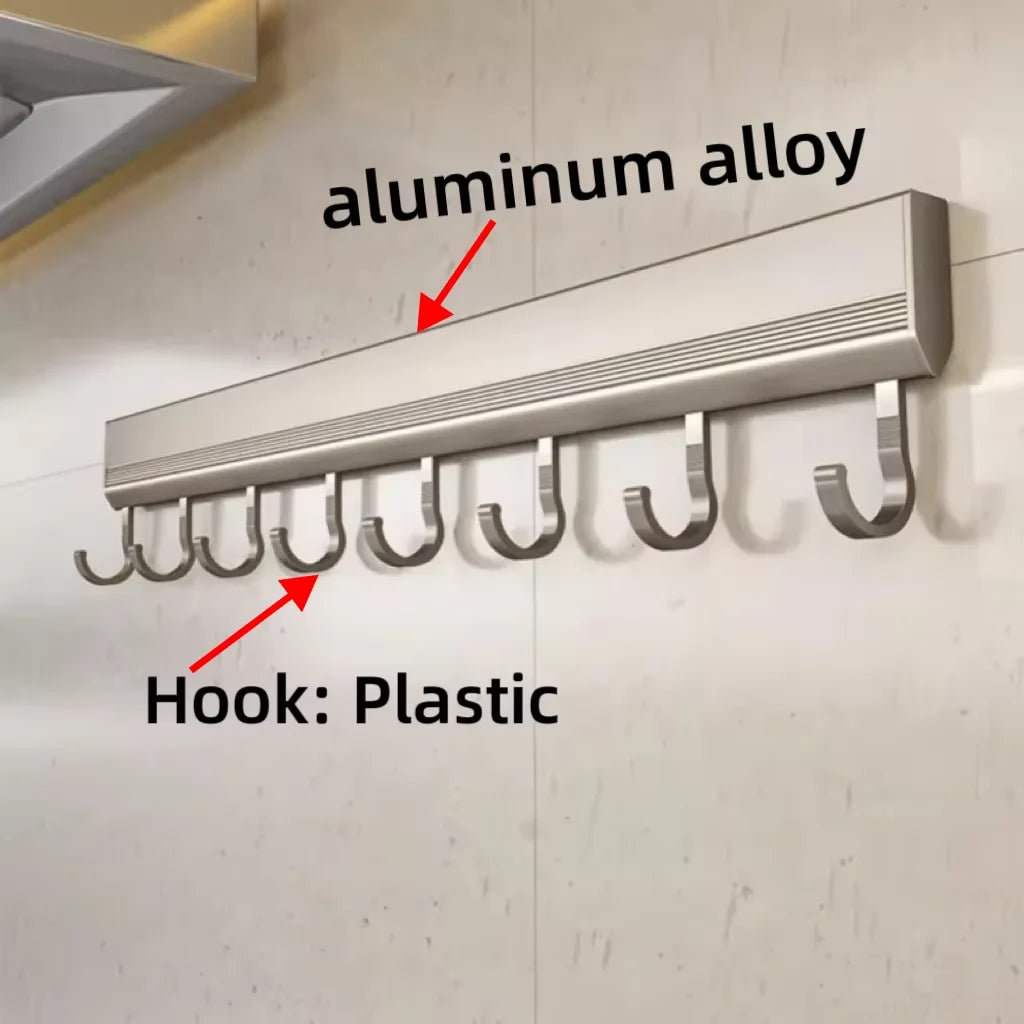 Kitchen HookRack - Wall-Mounted Without Drilling - Space Aluminum Multi-Functional Storage Hooks