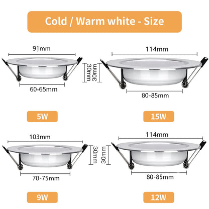 10pcs/Lot LED Downlight 5W 9W 12W 15W Recessed Ceiling Lamp Round LED Panel Down Lights Spotlight For Living Room Lighting